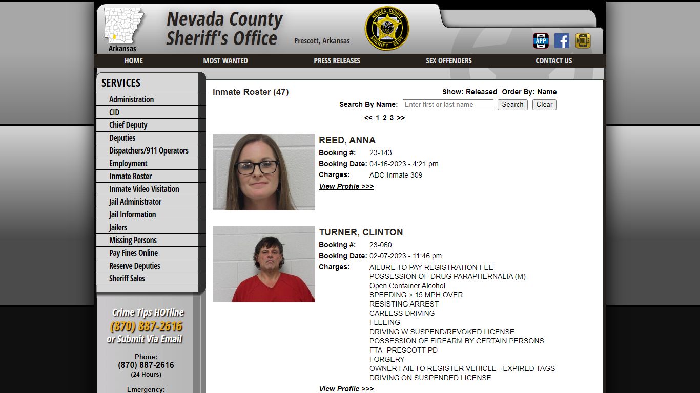 Page 3 Current Inmates Booking Date Descending - Nevada County Sheriff AR